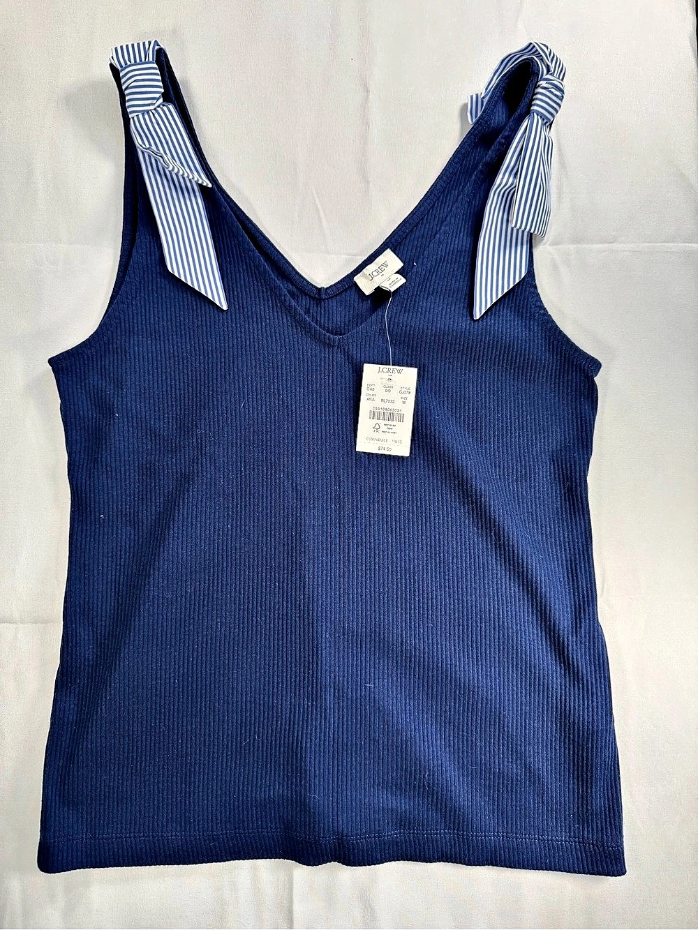 NWT J.Crew Bow-shoulder tank top Blue & White